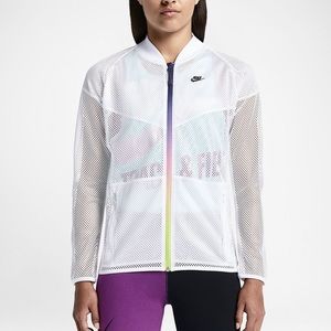 White Nike mesh zip up jacket w/ rainbow zipper small